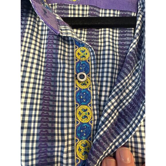 Robert Graham L Purple Striped Embroidered Flip Cuff Button Shirt Designer D59 - Picture 6 of 8